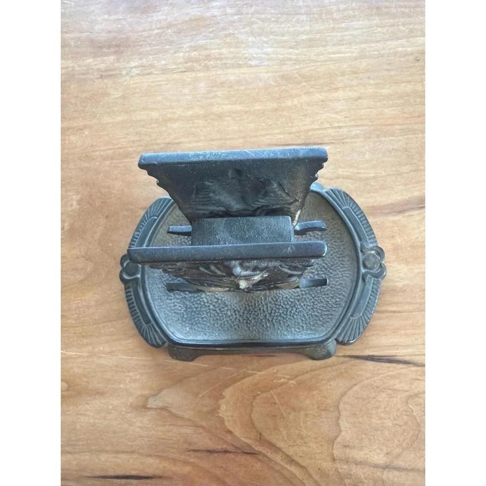 Antique Art Deco‎ Egyptian Revival Cast Iron Ashtray and Matchbox Holder